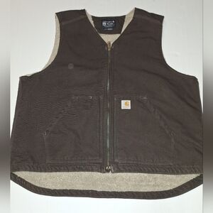 Carhartt Sherpa Lined Duck Canvas Vest Full Zip Brown Men’s Size XL